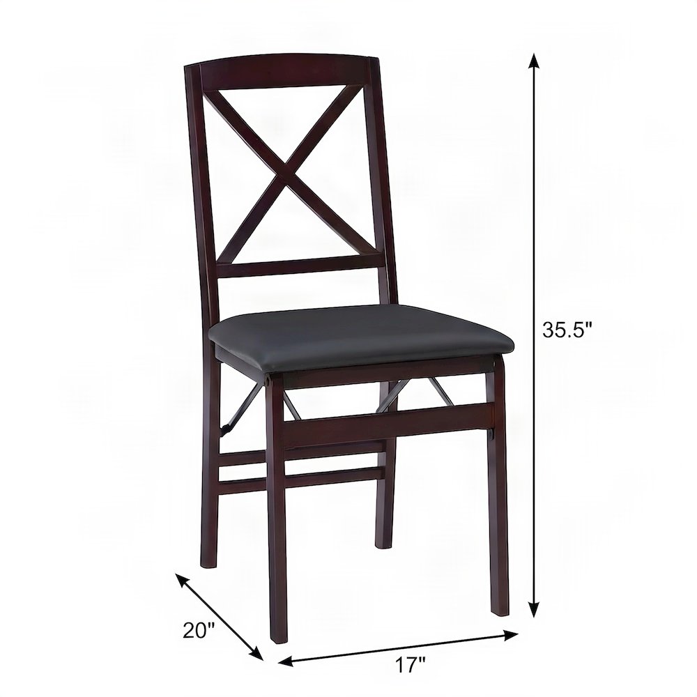 Foam-Padded Rubberwood X-Back Foldable Dining Chairs, Set of Two, Brown
