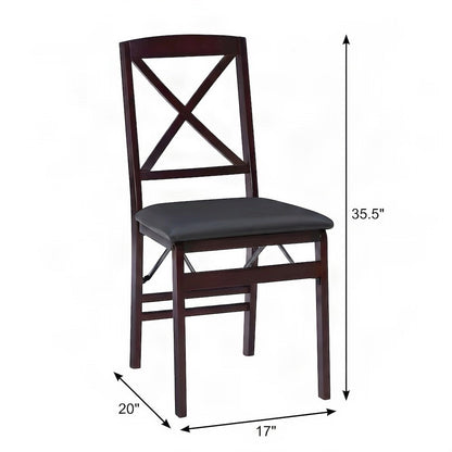 Foam-Padded Rubberwood X-Back Foldable Dining Chairs, Set of Two, Brown