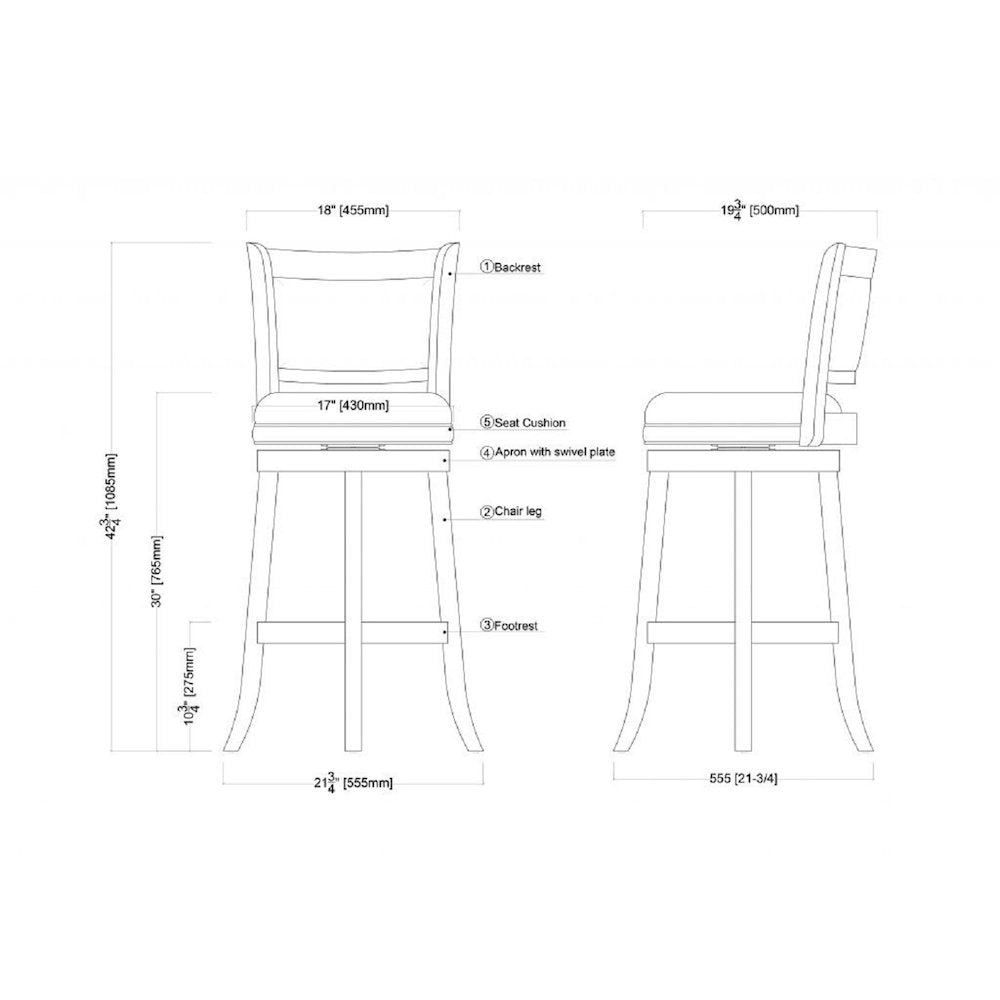 Augusta Swivel Bar Stool - Black