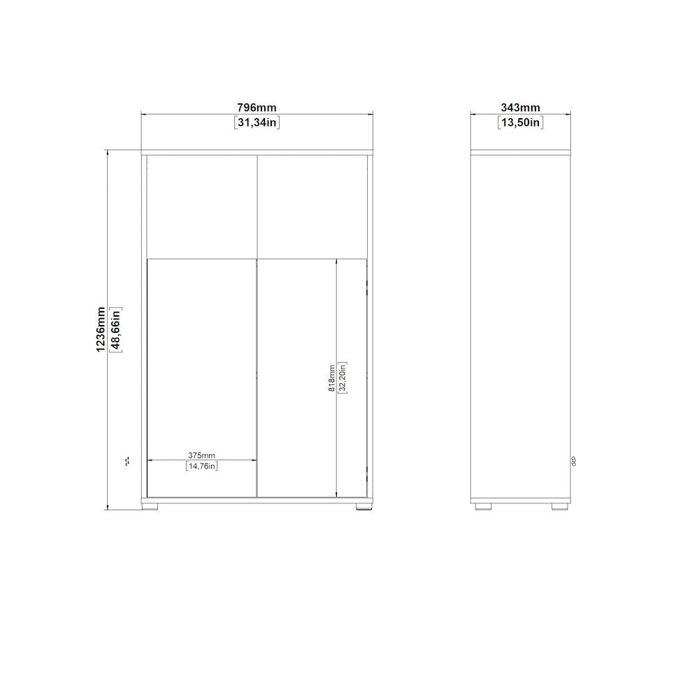 Adjustable 3 Shelf Bookcase with 2 Doors, Open Storage Home Office Bookshelf