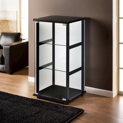 Stylish Black Glass Curio Cabinet with Three Shelves for Displaying Treasures