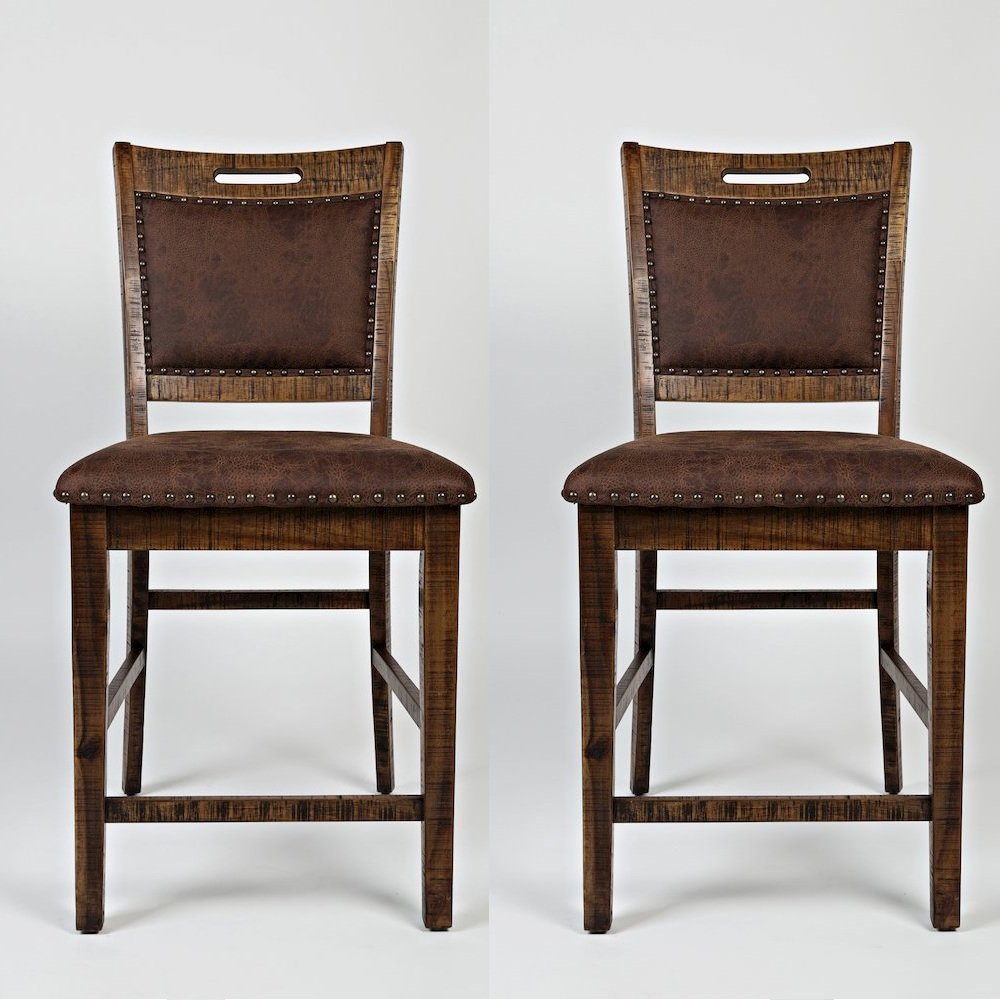 Distressed Industrial Nailhead Trim Upholstered Back Counter Stool (Set of 2)