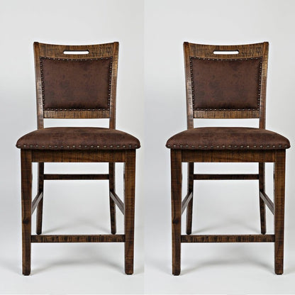 Distressed Industrial Nailhead Trim Upholstered Back Counter Stool (Set of 2)