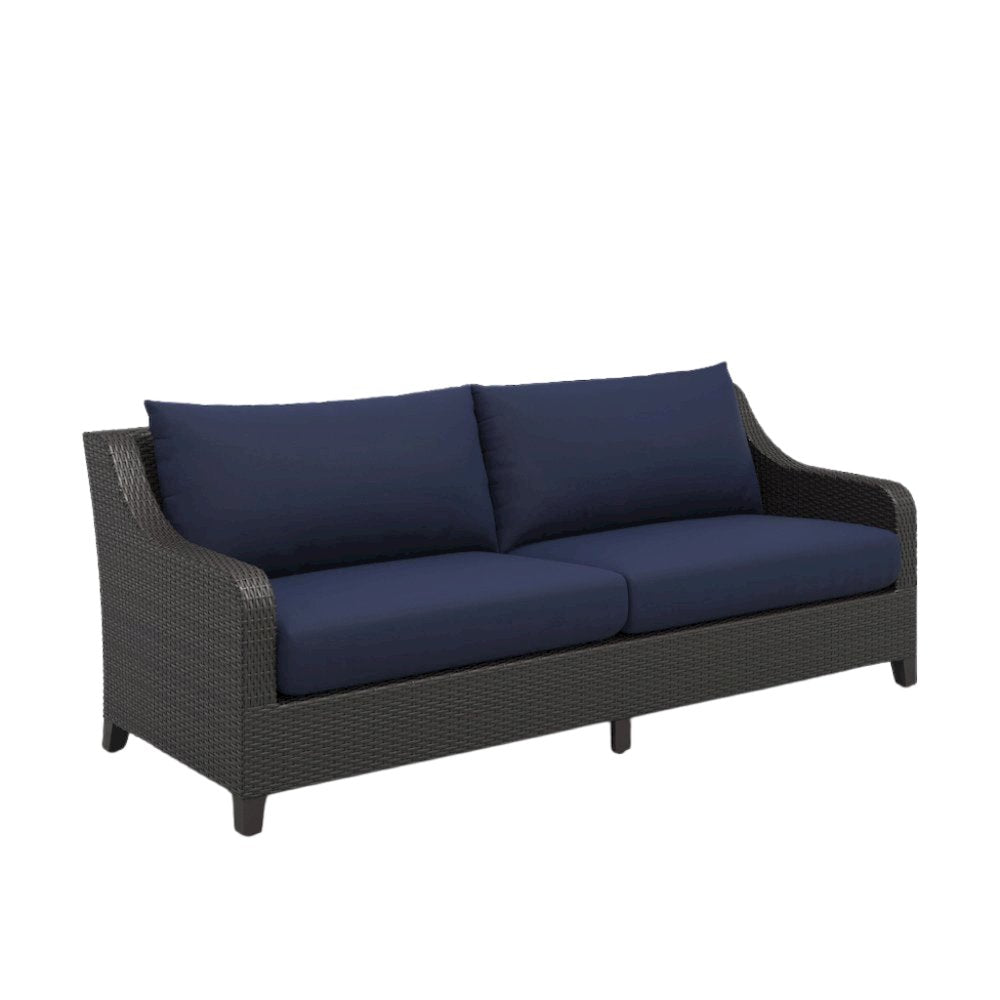 Outdoor Loveseat with Slatted Table, Patio Furniture Set of 2 with Blue Cushions