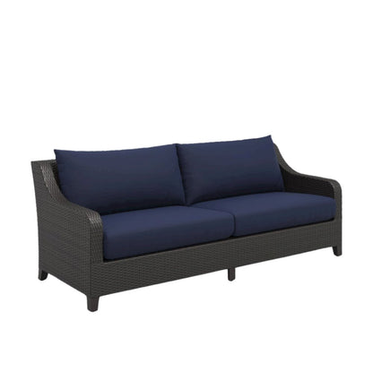 Outdoor Loveseat with Slatted Table, Patio Furniture Set of 2 with Blue Cushions
