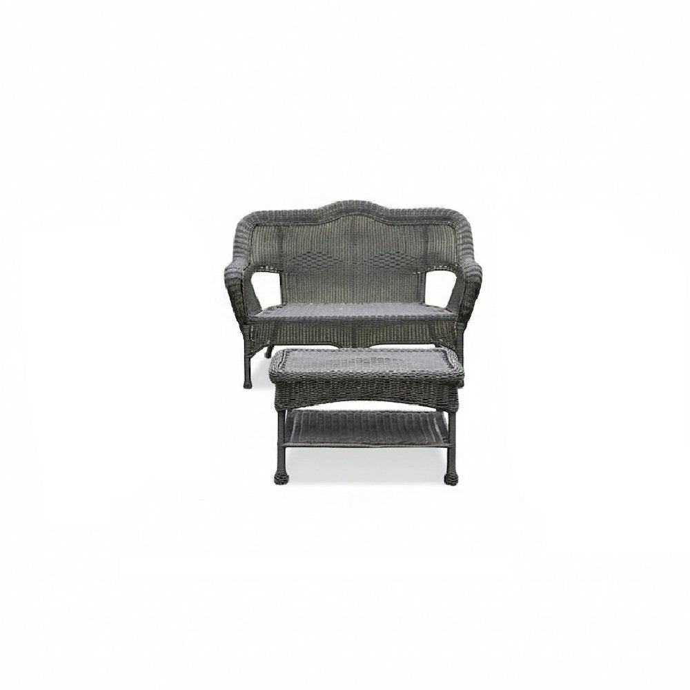 4 Piece Seating Outdoor Set, Black Wicker/Steel Loveseat with 2 Chairs and Table