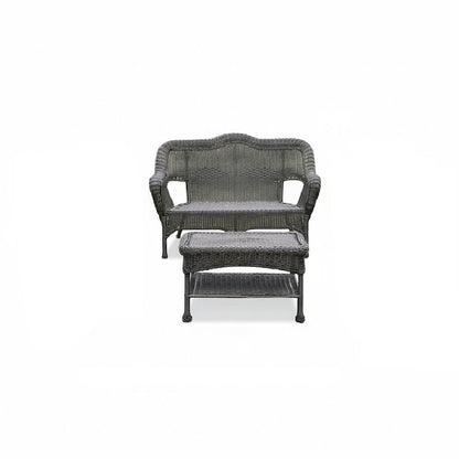 4 Piece Seating Outdoor Set, Black Wicker/Steel Loveseat with 2 Chairs and Table