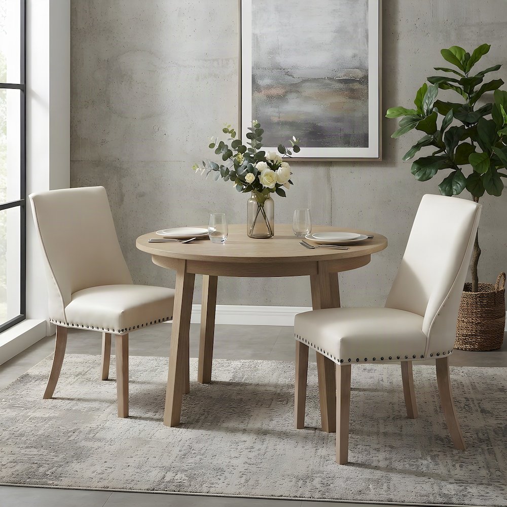 Linen-Weave Upholstered Dining Chair with Barrel Back, Set of 2, Natural