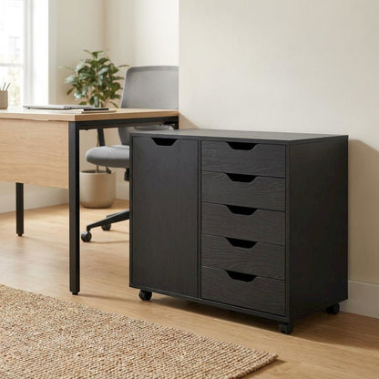 Composite Wood Office Storage Cabinet with Drawers and Locking Casters, Cloud