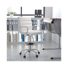 Mid-Back White LeatherSoft Drafting Chair with Adjustable Foot Ring and Chrome Base