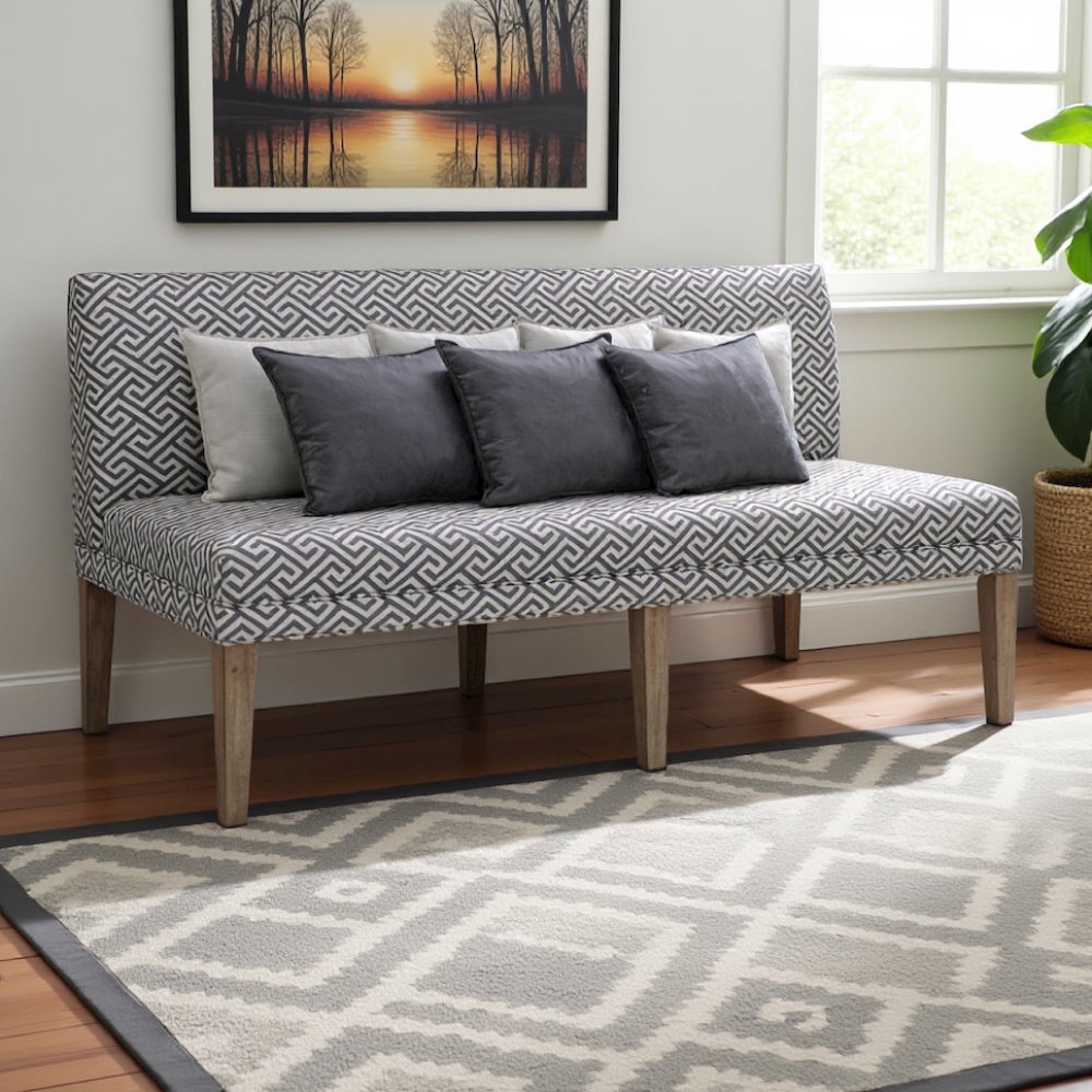 Brown Upholstered Dining Settee with Back Support