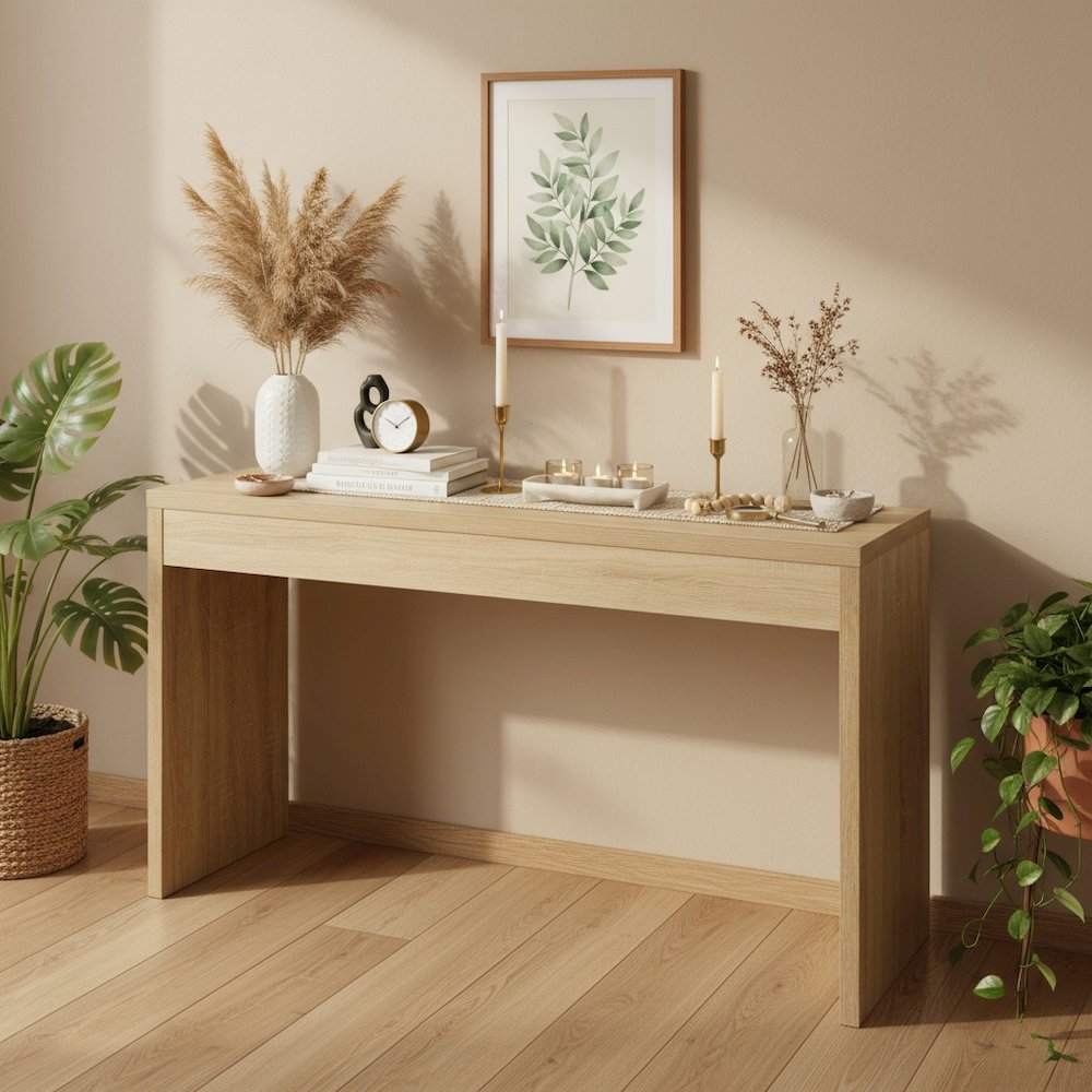 Console Table Desk, White, 48 Inch, Entryway, Woodgrain