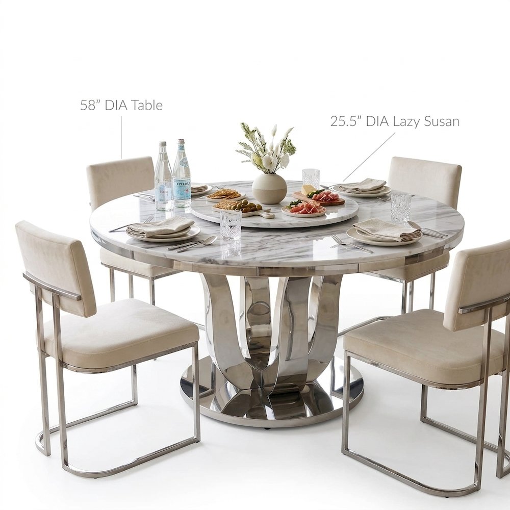 White Lazy-Susan Round Marble Table