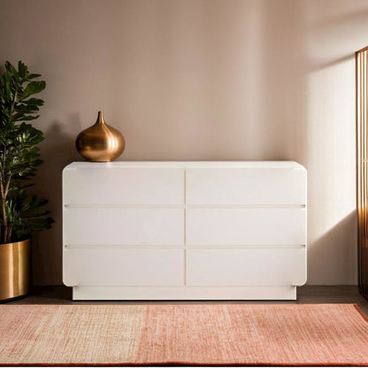 Elegant 6-Drawer Dresser in Cream Finish with Acacia and MDF Construction