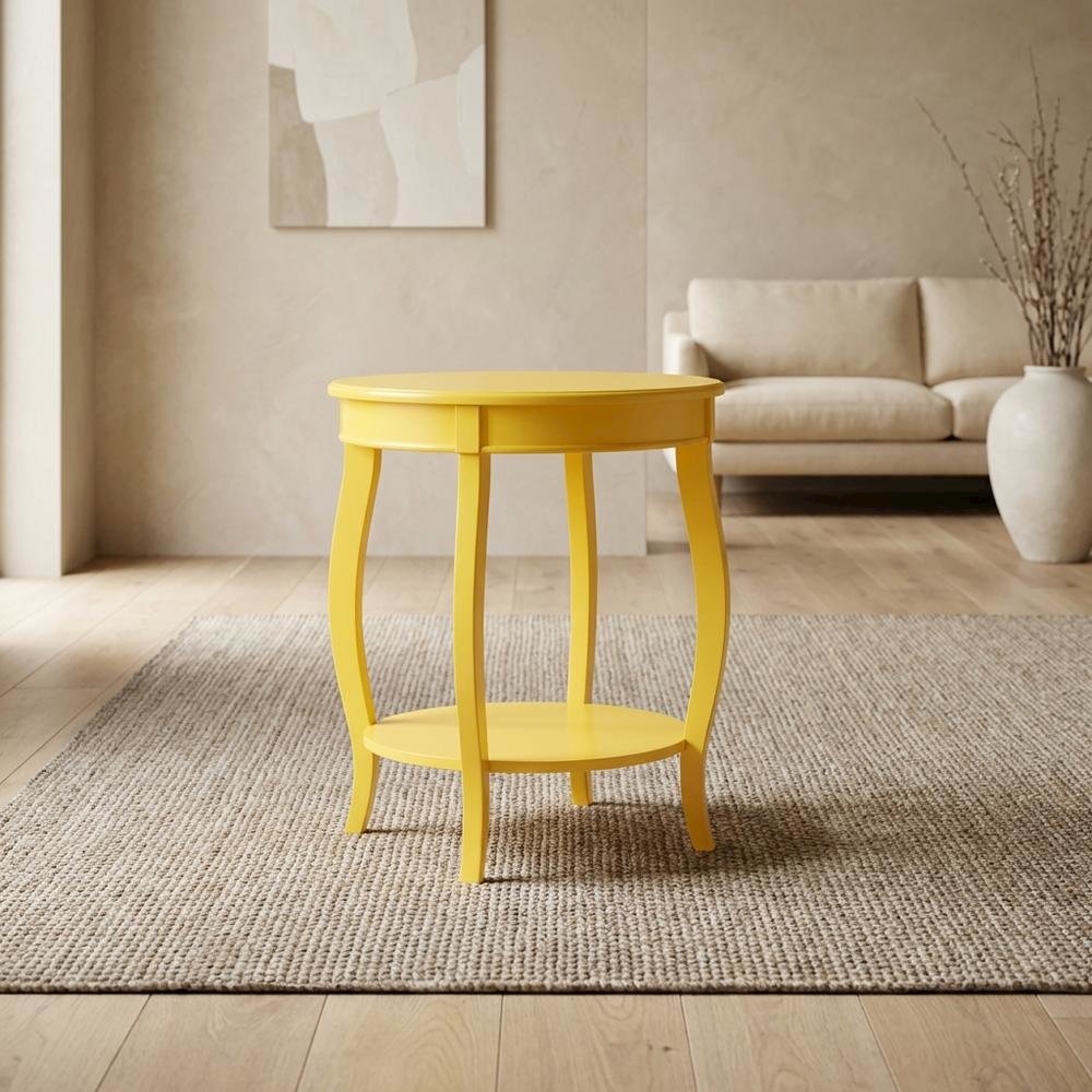 Yellow Round Coffee Table with Shelf and Modern Design