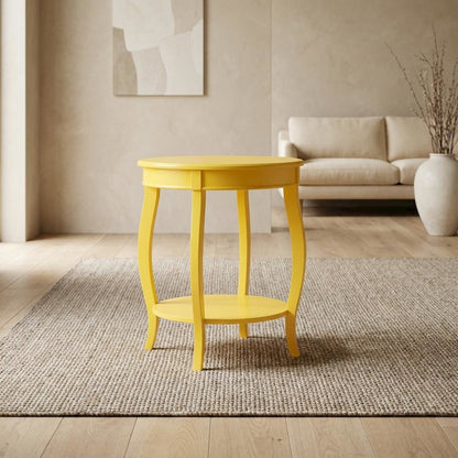 Yellow Round Coffee Table with Shelf and Modern Design