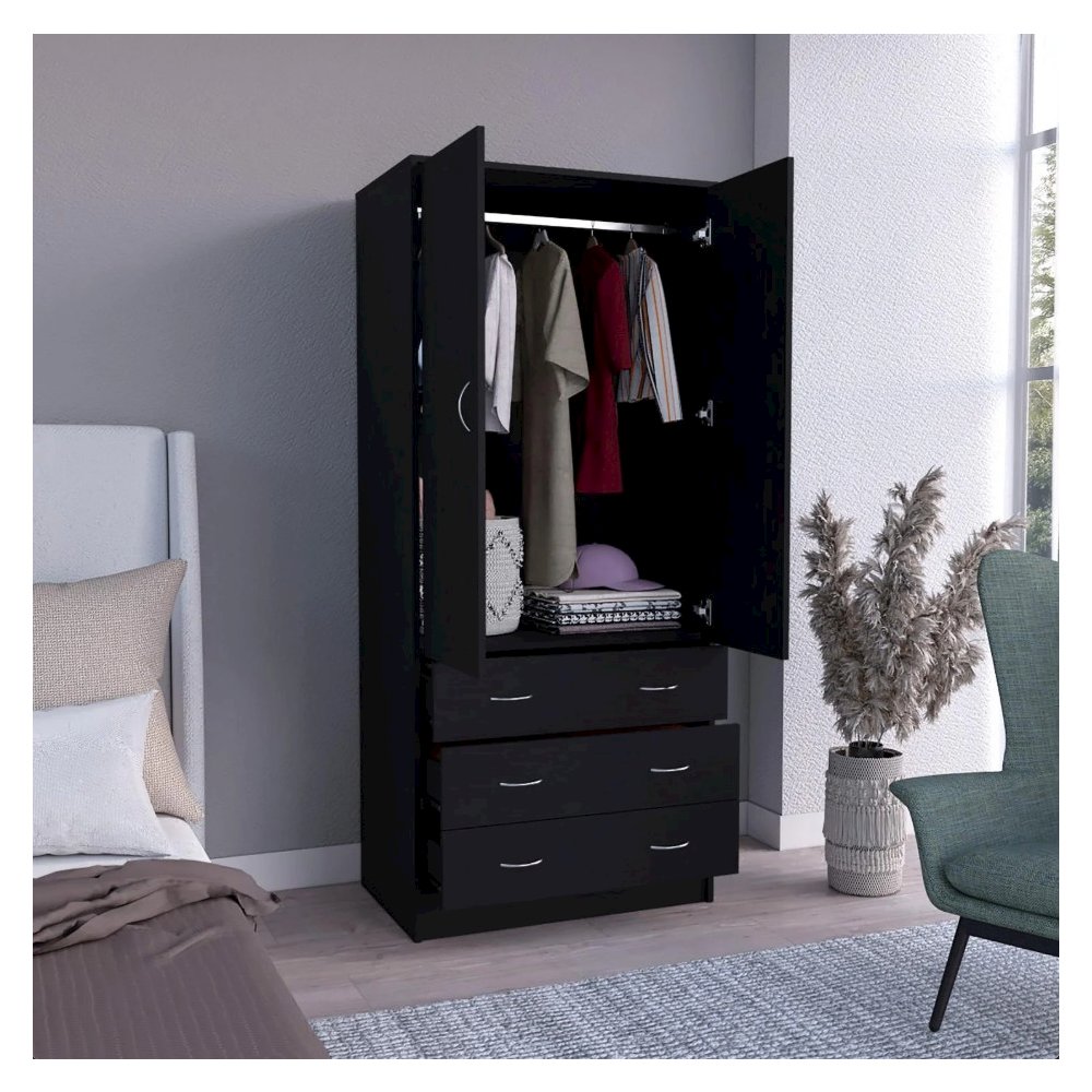 Taly 2 Doors 3 Drawers Armoire Black Black MDF