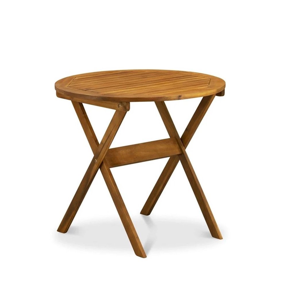 East West Furniture 3-Pc Patio Table Set Consists of a Wooden Folding Table and 2 Folding Patio Chairs Ideal for Garden, Terrace, Bistro, and Porch - Natural Oil Finish