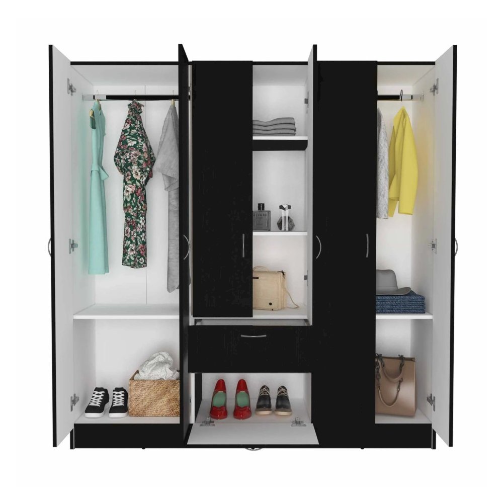 Mitu six Doors Armoire Black / White MDF