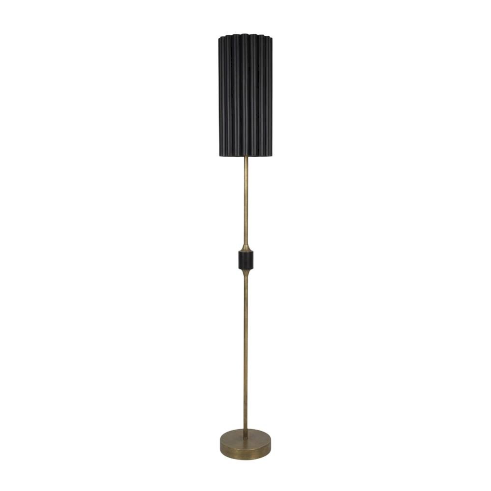 Antique Gold Floor Lamp With Fluted Black Metal Shade