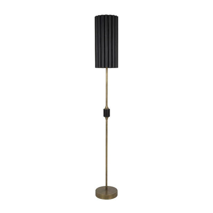 Antique Gold Floor Lamp With Fluted Black Metal Shade
