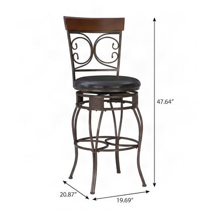 Heavy-Duty Steel Bar Stool with Scroll Back, Big and Tall Design, Brown