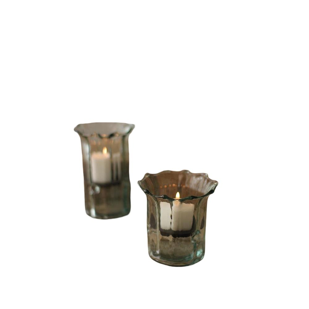 Set Of Three Recycled Glass Ribbed Votive Cylinders