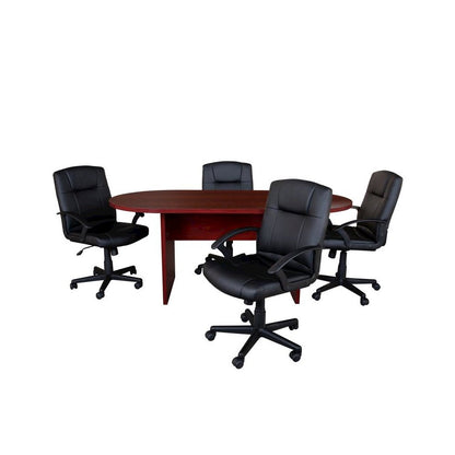 5 Piece Mahogany Oval Conference Table Set with 4 Black LeatherSoft-Padded Task Chairs