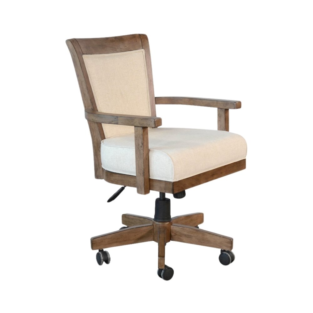Beige Solid Wood Game Chair with Casters, Cushion Seat for Poker Table Chairs