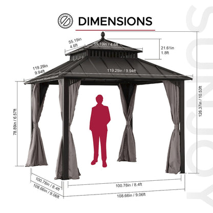 10 ft x 10 ft Hardtop Gazebo with Steel Roof, Brown Aluminum Frame
