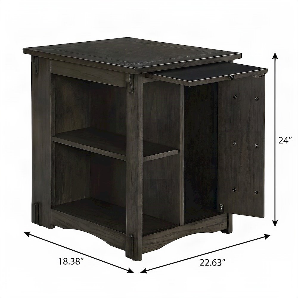 Wood-Finish Side Table with Hidden Door Cabinet and Storage Shelves, Grey