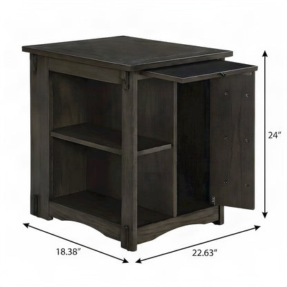 Wood-Finish Side Table with Hidden Door Cabinet and Storage Shelves, Grey