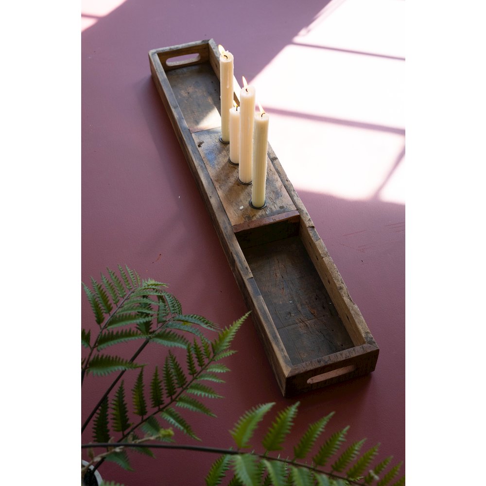 Recycled Wooden Tray With Four Candle Holders