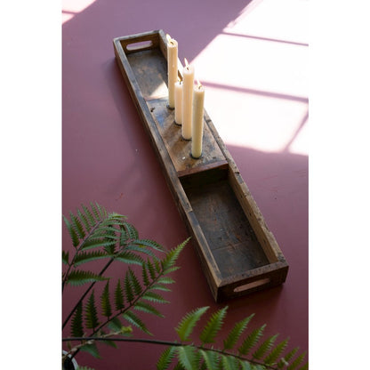Recycled Wooden Tray With Four Candle Holders