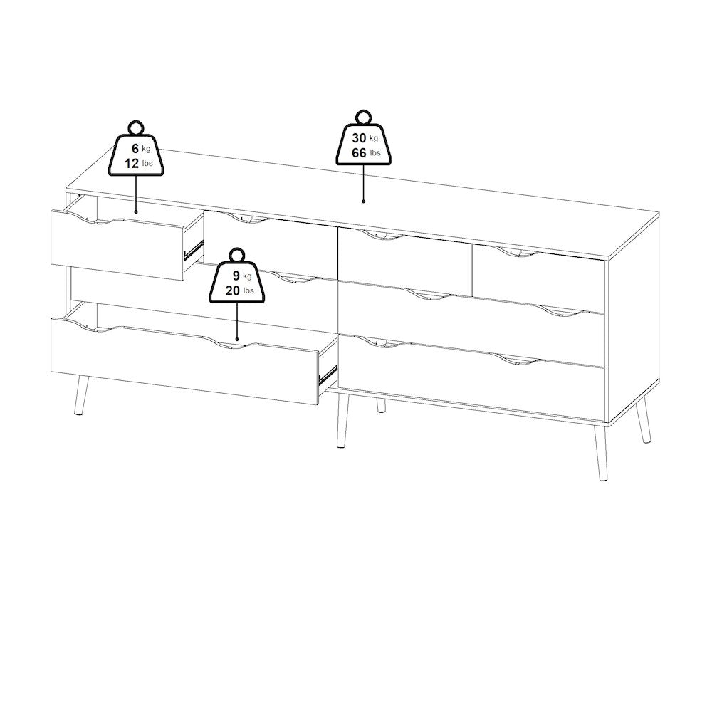 Diana 8 Drawer Double Dresser, White/Oak Structure