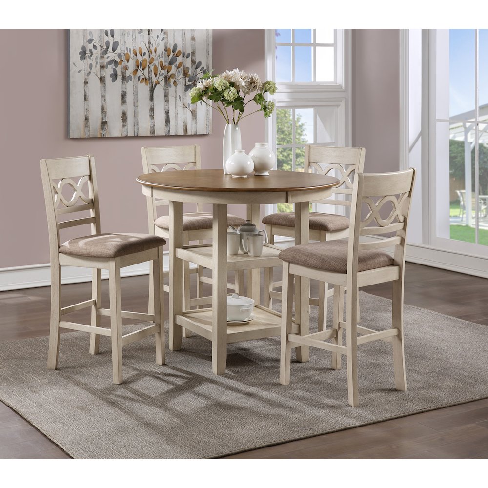 Furniture Cori 5-Piece Solid Wood Counter Dining Set in Brown/White