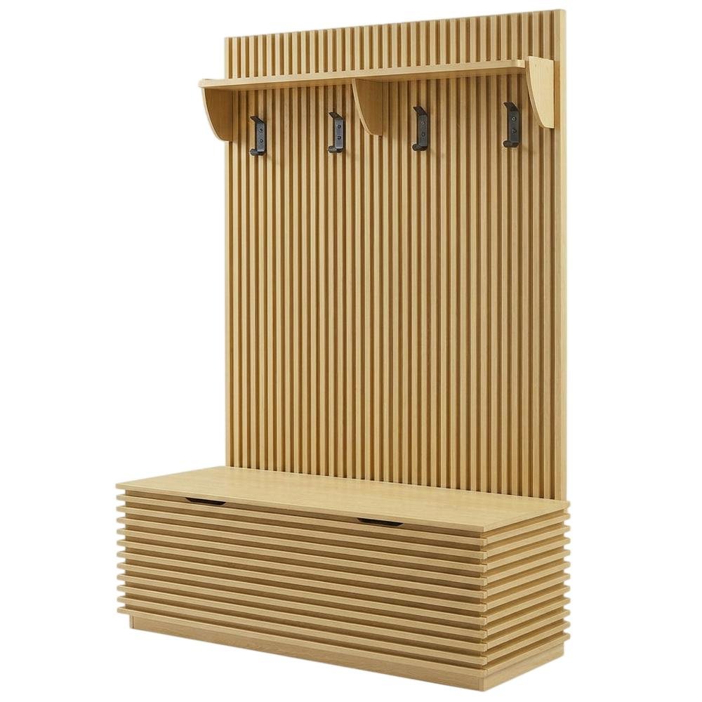 Fluted Hall Tree with Storage Bench, Coat Rack & Shoe Storage, Entryway, Oak