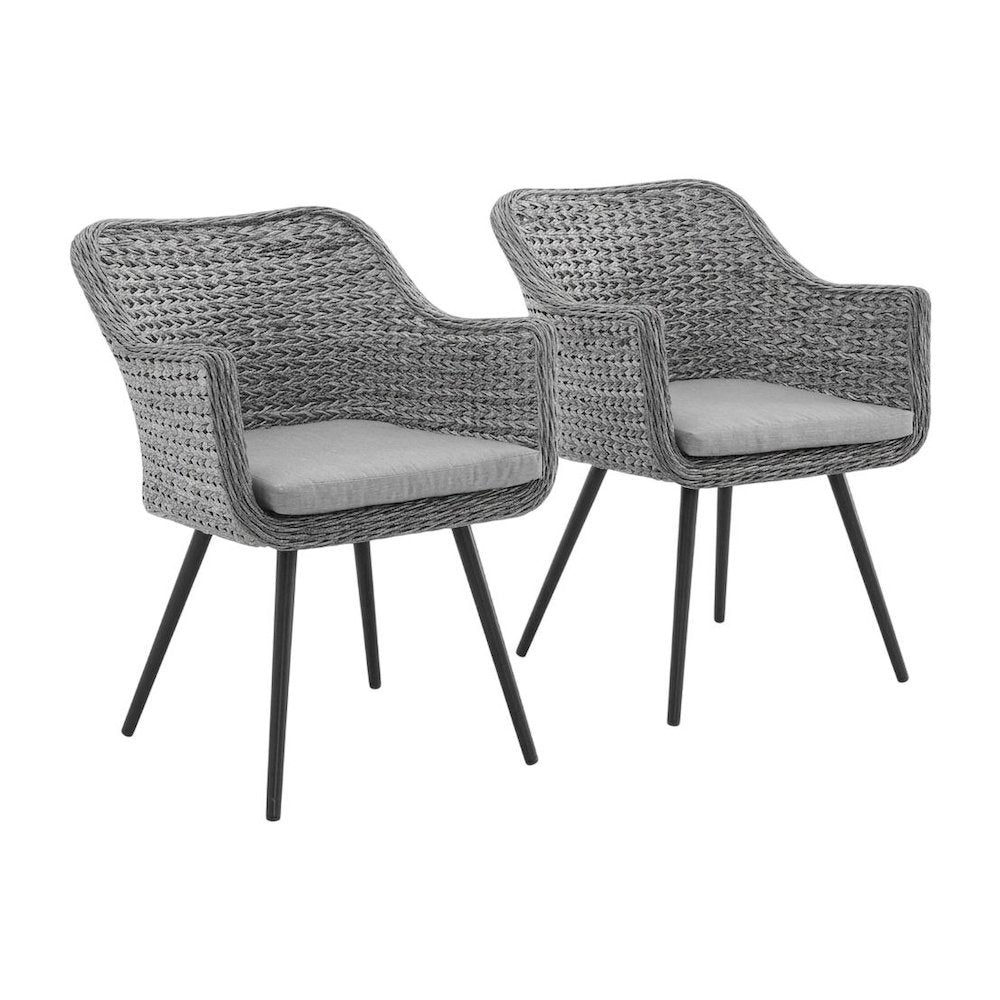 Outdoor Patio Wicker Rattan Dining Armchair Set Of 2 With Armrests