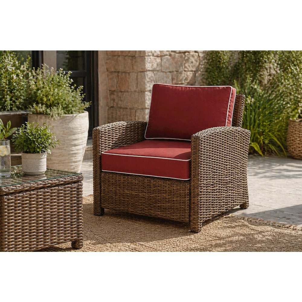 Weathered Brown Outdoor Wicker Arm Chair with Durable Frame