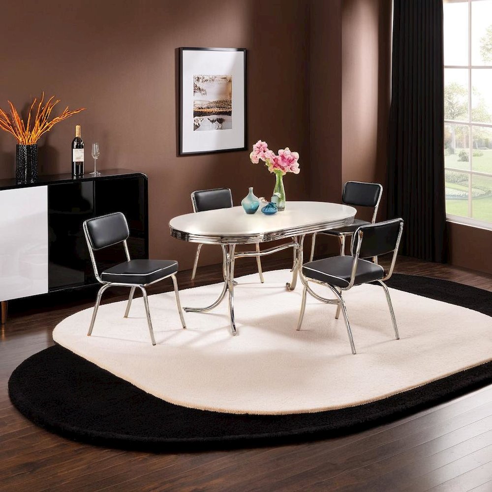 Elegant Oval Dining Set with 5 Pieces in Glossy White and Black Finish