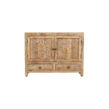 Weatherly 2 Handcarved Doors 2 Drawers Accent Cabinet in Natural