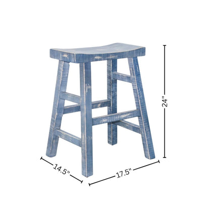 Ocean Blue Solid Wood Counter Stool, Saddle Seat Stool for Kitchen Counter