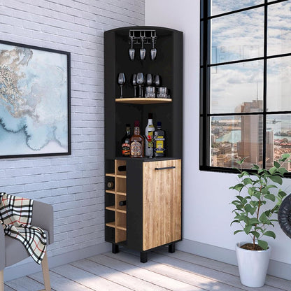 Kaia Corner Bar Cabinet Black / Pine MDF