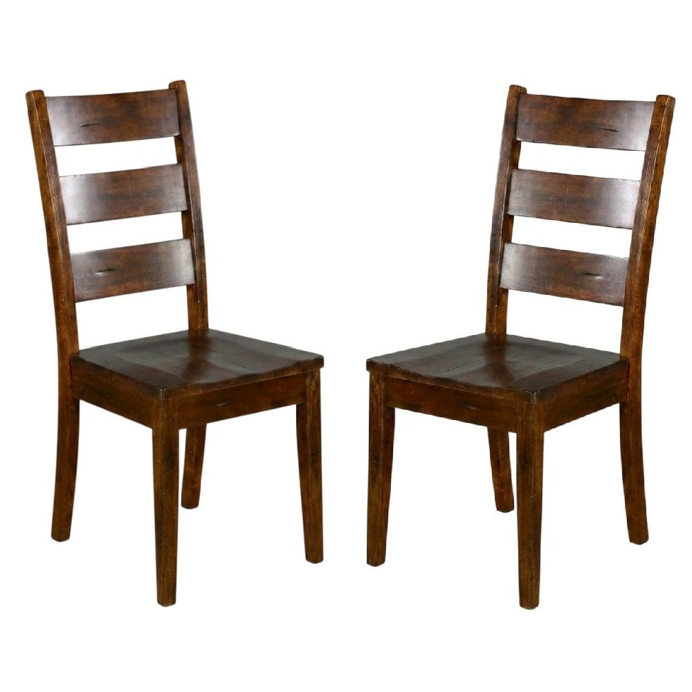 Rustic Ladderback Dining Chairs with Wood Seats, Set of 2