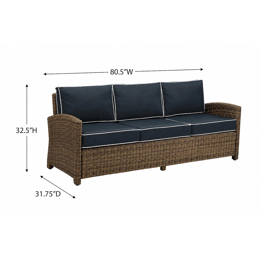 Navy and Weathered Brown Wicker Outdoor Sofa Set with Cushioned Seating