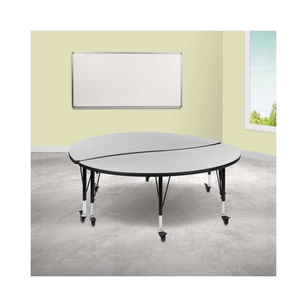 2 Piece Mobile 60" Circle Wave Flexible Grey Thermal Laminate Adjustable Activity Table Set