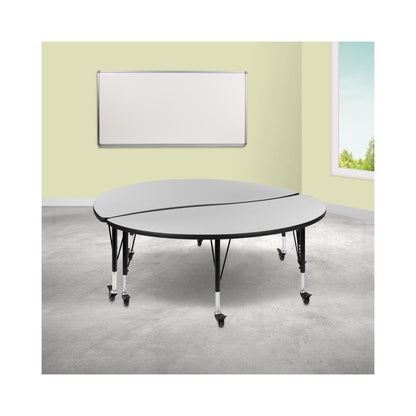 2 Piece Mobile 60" Circle Wave Flexible Grey Thermal Laminate Adjustable Activity Table Set