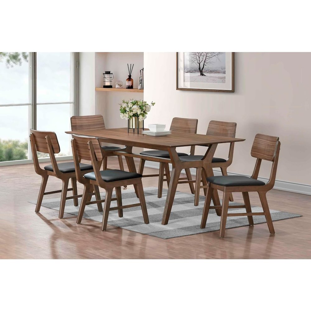 Thea Wood Back Side Chair with Black Seat (Set of 2), Walnut