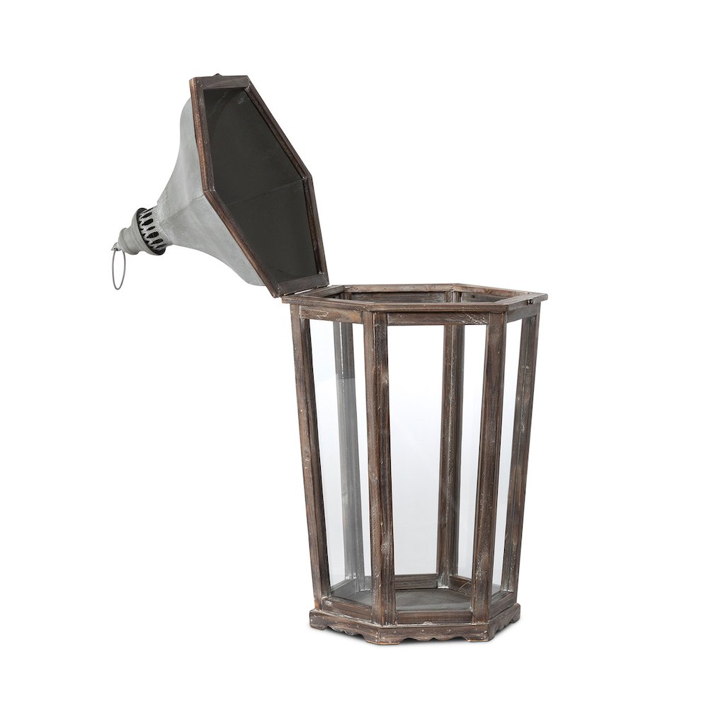 Wood & Galvanized Metal Lantern Large