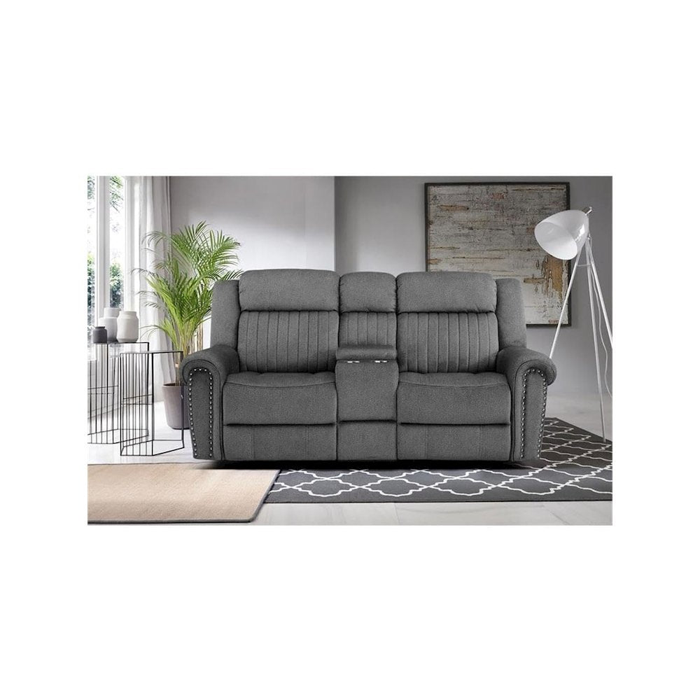 Brennen Microfiber Double Reclining Love Seat With Center Console In Charcoal